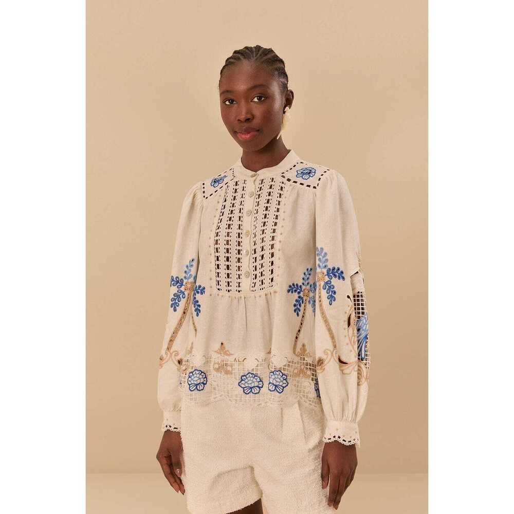 Farm Rio Off-White Romantic Richelieu Blouse Large